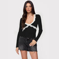 Dotlune Ribbed Crop Top — Lace-Trim Softness Meets Y2K Edge